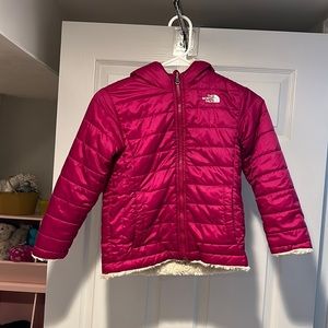 The North Face pink mossbud reversible winter jacket with hood 6